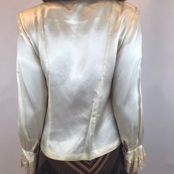 Vintage 60’s Cream Silky Victorian Style High Neck - Picture 3 of 4